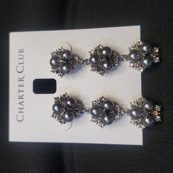 Charter Club Jewelry - Charter Club Silver and Gray Floral Earrings. NWT